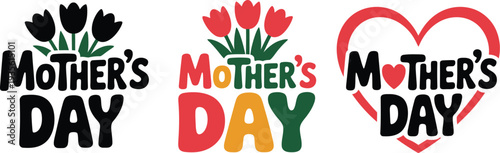 Mother's Day colorful typographic illustrations with flowers and heart