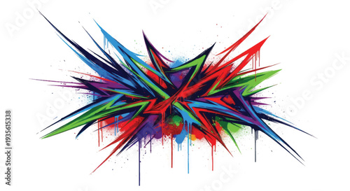 Colorful spiky abstract paint splash graffiti style digital artwork.