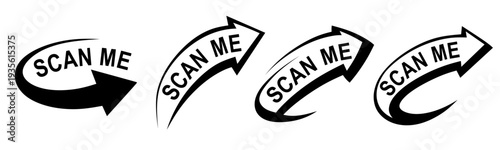 vector illustration: set of scan me arrow symbols for QR codes and advertisements isolated on white or transparent png