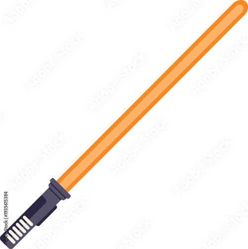 Orange glowing energy sword flat vector icon illustrating sci fi weapon