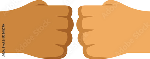 Two diverse hands are bumping fists, showing unity, teamwork, and success