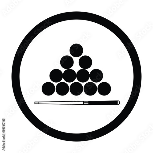 Billiard balls in triangular formation with cue stick on minimalistic background