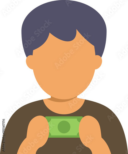 Person icon holding a green banknote representing concepts of money, payment, and financial exchange