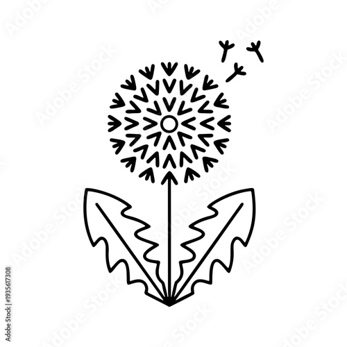 タンポポの綿毛の線画アイコン