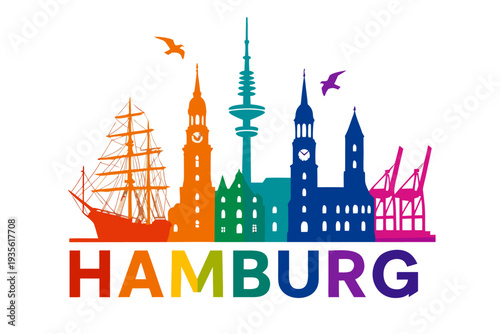 Vibrant Hamburg cityscape with iconic landmarks and colorful skyline