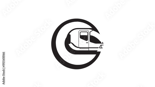 Stylized circular train logo featuring a sleek locomotive and rail motif.