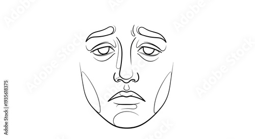 Minimalist line art illustration of a sad human face