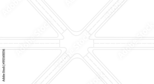 Minimalist line art road intersection top view illustration