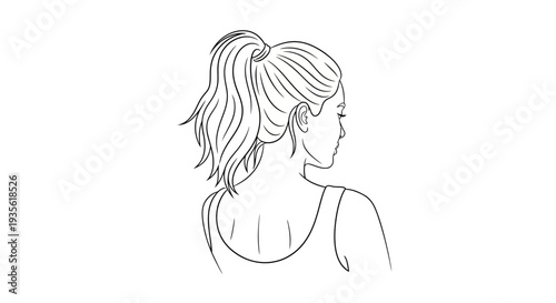 Minimalist line art illustration of woman with ponytail looking back