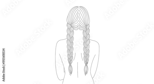 Minimalist line art illustration of woman's back with braids