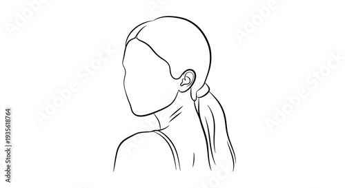 Minimalist outline drawing of a woman with a ponytail profile