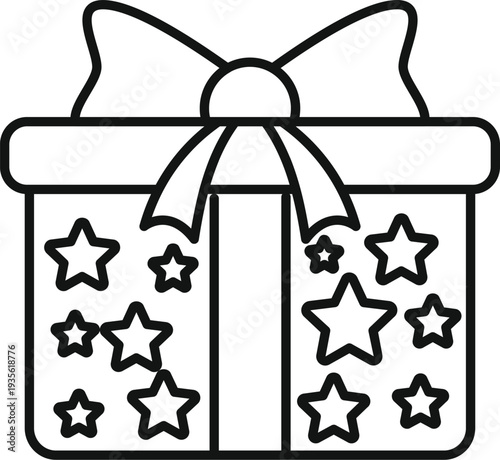 Gift box with a bow and star pattern, representing celebration and presents