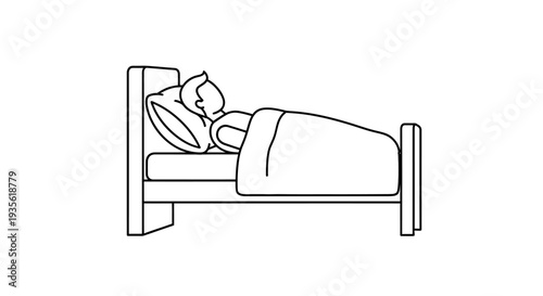 Minimalist outline of person sleeping peacefully in bed