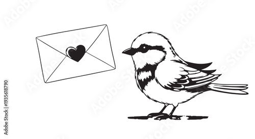 Whimsical Bird Delivers a Heartfelt Love Letter in a Handdrawn Illustration.
