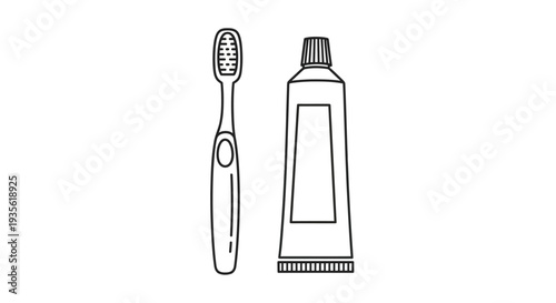 Minimalist toothbrush and toothpaste tube outline icon