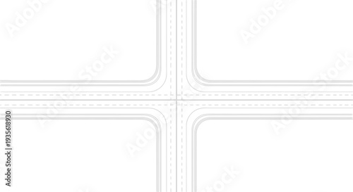Minimalist top view street road intersection line art
