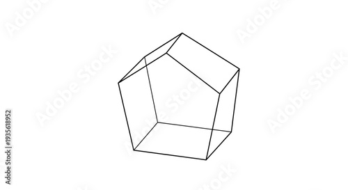 Minimalist wireframe 3D pentagon shape on white background