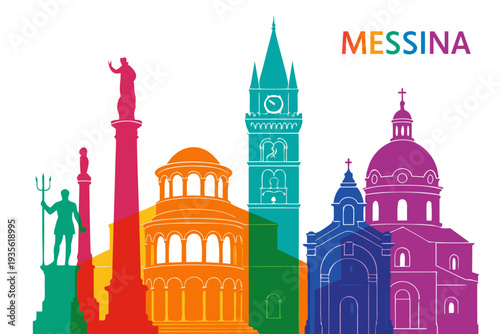 Colorful illustration of Messina city landmarks and architecture