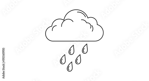 Outline cloud and raindrops weather symbol