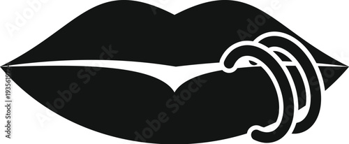 Stylized black mouth with multiple lip rings, depicting body modification concept