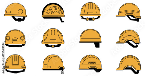 Industrial Safety Helmet Collection, Construction Hardhat Vector Icons