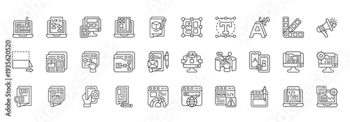 Web Design Icon set Collection in Line Style. interface, experience, responsive, wireframe, prototype, layout