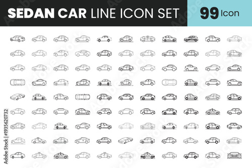Sedan Car Line Icon Set 99 Minimalist Outline Symbols for Automotive Design and Apps