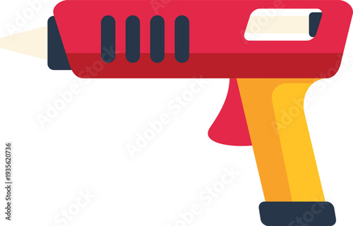 Red and yellow hot glue gun icon representing repair, crafting, and adhesion