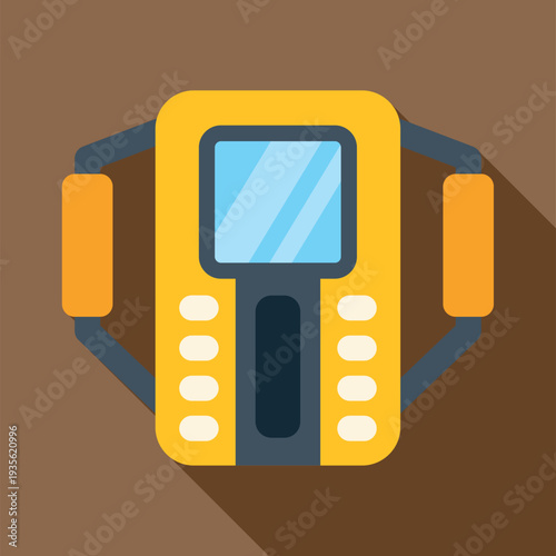 Yellow portable gas detector on dark brown background with long shadow