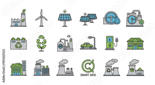 Sustainable Energy Icons Set Illustration.
