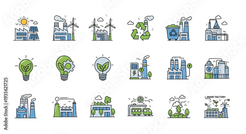 Sustainable Energy Icons Set Illustration.