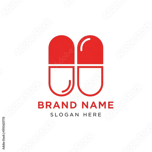 Red Capsule Logo Design Template for Pharmaceutical Brand.