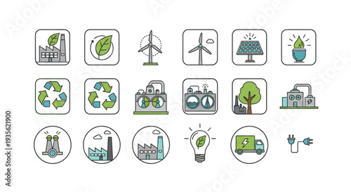 Sustainable Energy Icons Set Illustration.