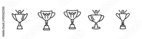 Champion trophy cup outline icon set featuring winner person for success achievement victory reward sports award and more vector illustration or editable stroke