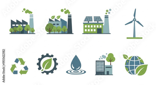 Sustainable Energy Industry Icons Set.