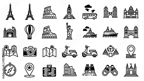 Collection of Travel Icons and Landmarks.