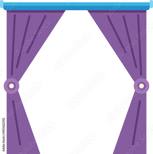 Purple drapes opening, revealing a clear space on a white background