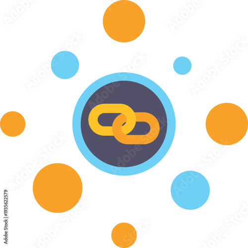 Chain links icon surrounded by dots, illustrating connection and digital networking