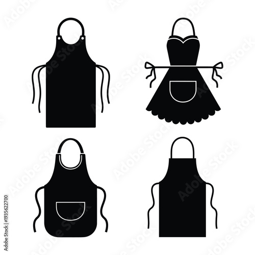 Black apron silhouettes for cooking and fashion designs