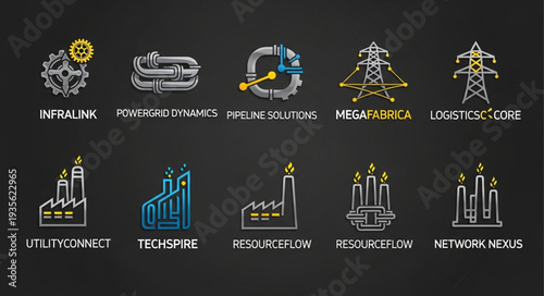 Industrial energy and power generation icons collection.