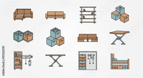 Collection of modern furniture and home decor items.