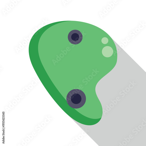 Green climbing hold with mounting points illustrating bouldering equipment