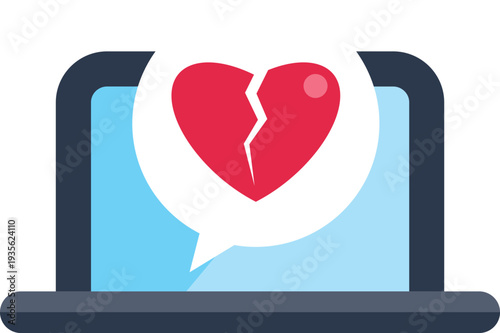 Laptop displaying broken heart message indicating online breakup or digital heartbreak