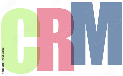 Three colored letters crm overlapping and casting shadow on transparent background