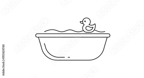 Rubber duck in a bathtub minimalist line art icon