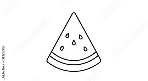 Simple black outline watermelon slice with seeds on white background