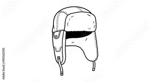 Ushanka style winter trapper hat with fur line art