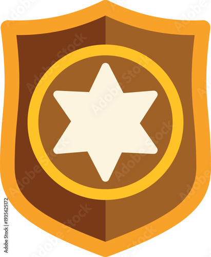 Flat style golden security badge with white star symbol on brown background