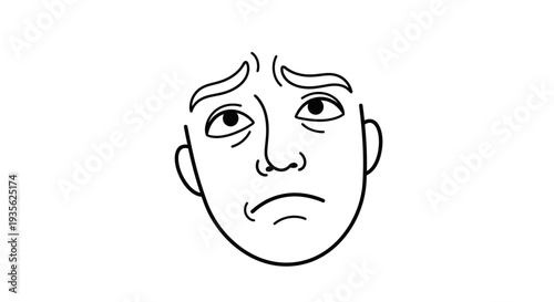 Worried human face line drawing on white background
