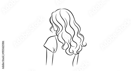 Woman with wavy hair looking back line art drawing